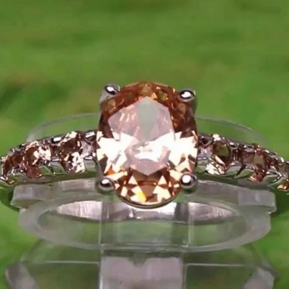 New S925 Sterling Silver Rare Golden Orange Topaz Oval Cut Luxurious Ring - Picture 13 of 16